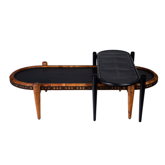 2 Piece Oval Acacia Wood and Metal Nesting Coffee Table-0